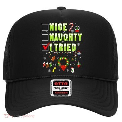 Nice Naughty I Tried Funny Christmas Checklist  Hat
