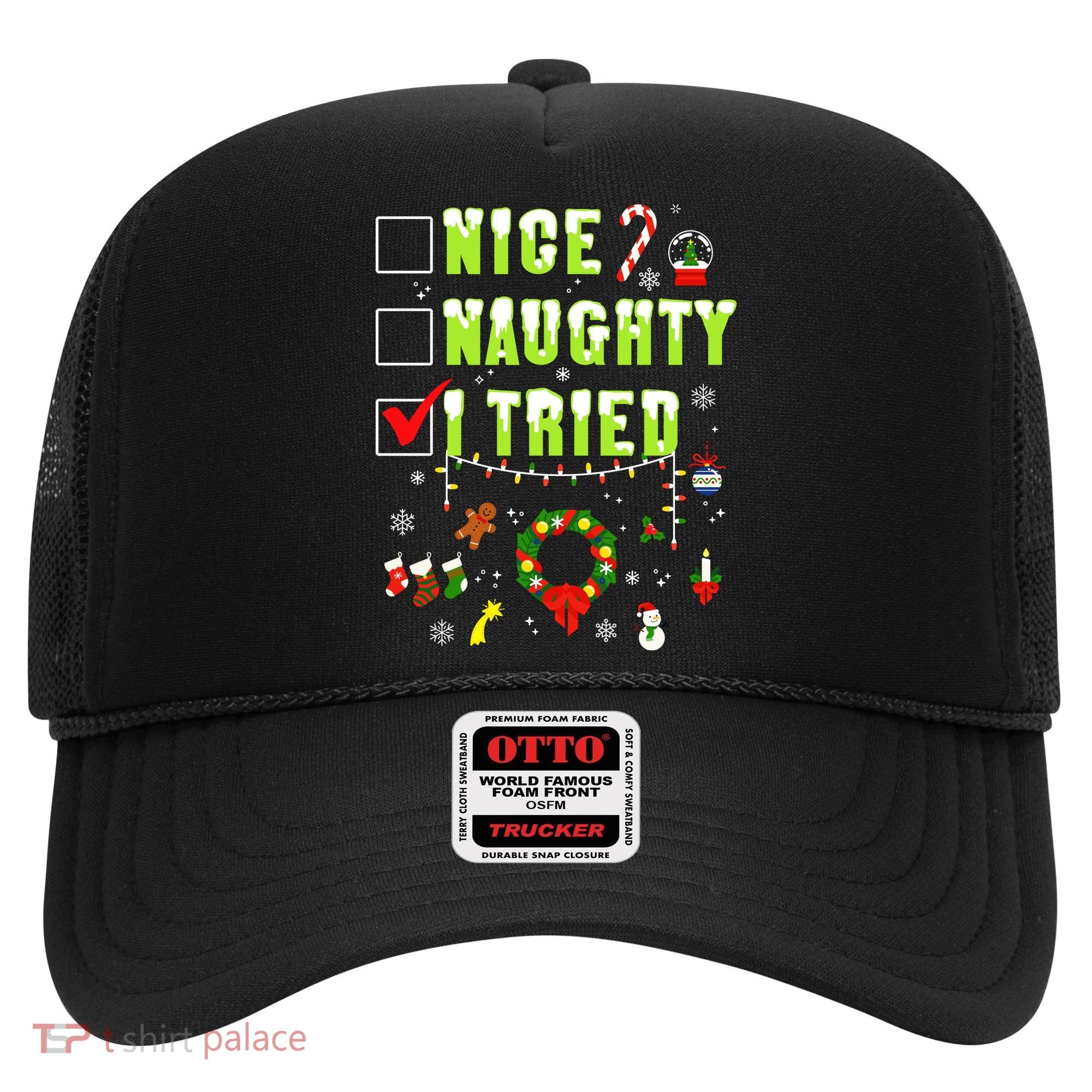 Nice Naughty I Tried Funny Christmas Checklist  Hat