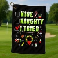 Nice Naughty I Tried Funny Christmas Checklist  Golf Towel thumb 1
