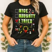Nice Naughty I Tried Funny Christmas Checklist  Women's T-Shirt thumb 2