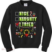 Nice Naughty I Tried Funny Christmas Checklist  Kids Sweatshirt thumb 0