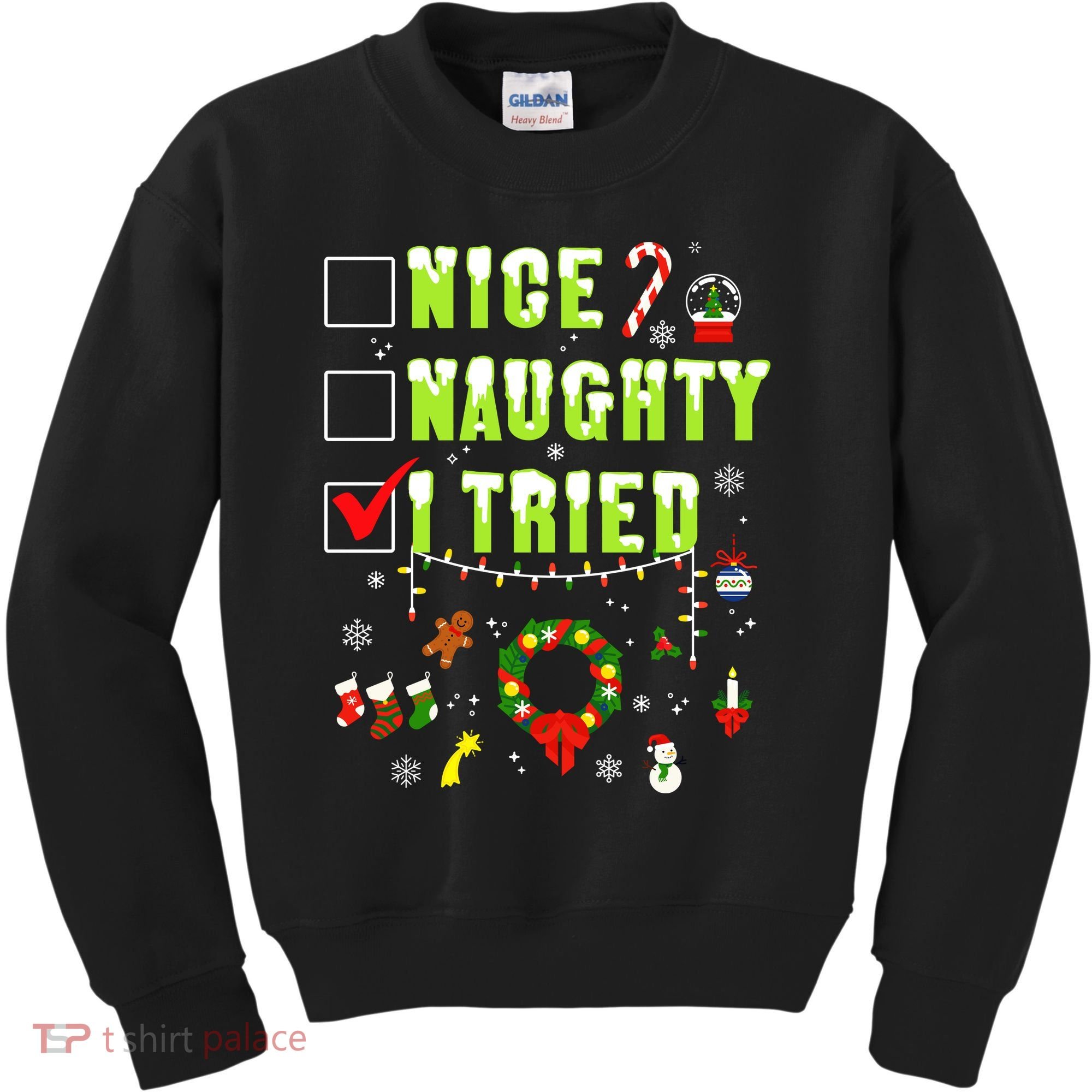 Nice Naughty I Tried Funny Christmas Checklist  Kids Sweatshirt