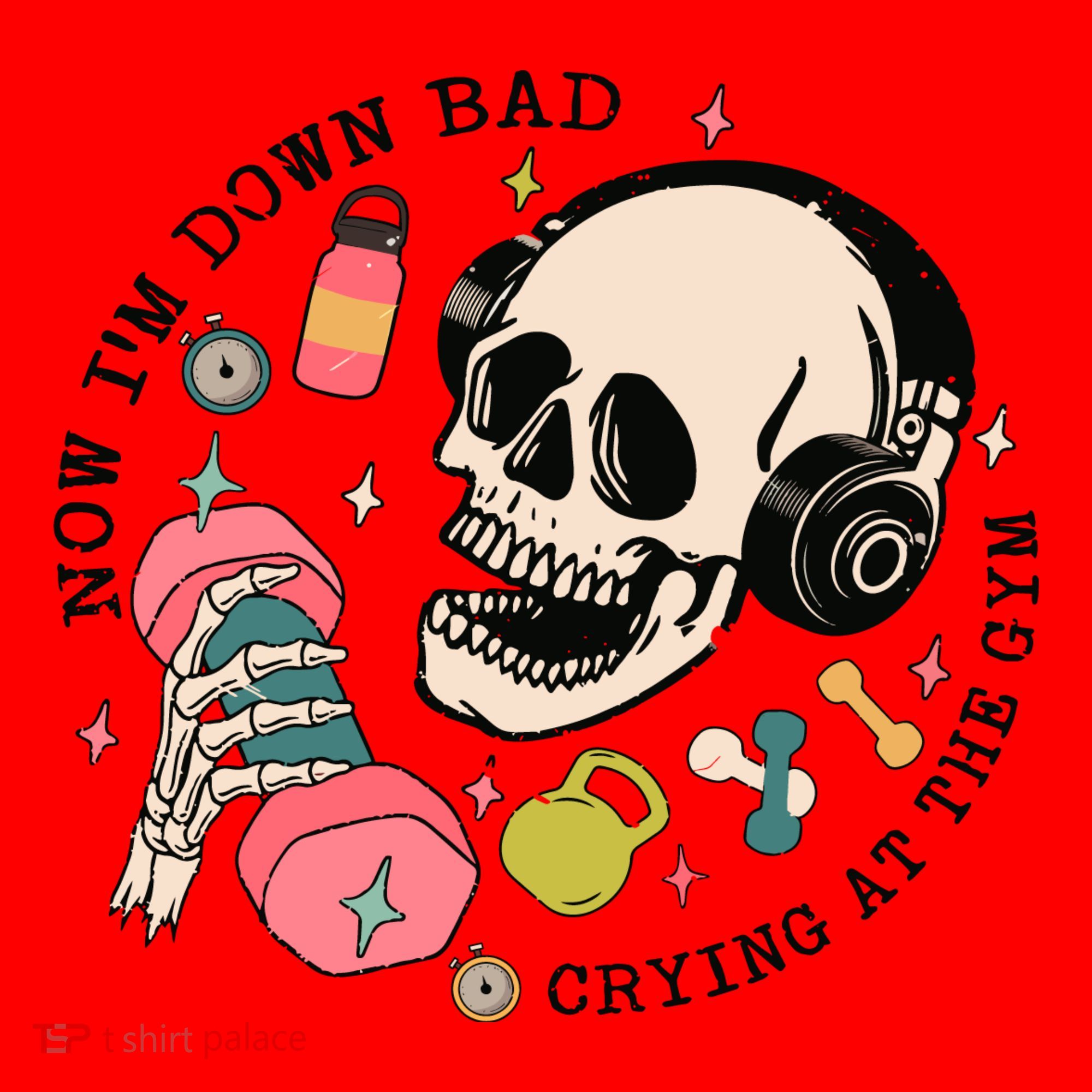 Now Im Down Bad Funny Skeleton Workout Gymer Santa Hat
