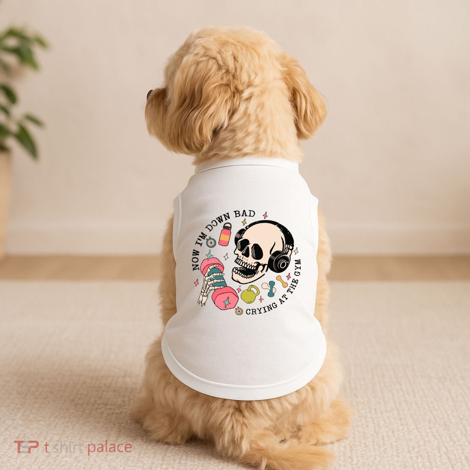 Now Im Down Bad Funny Skeleton Workout Gymer Doggie Tank