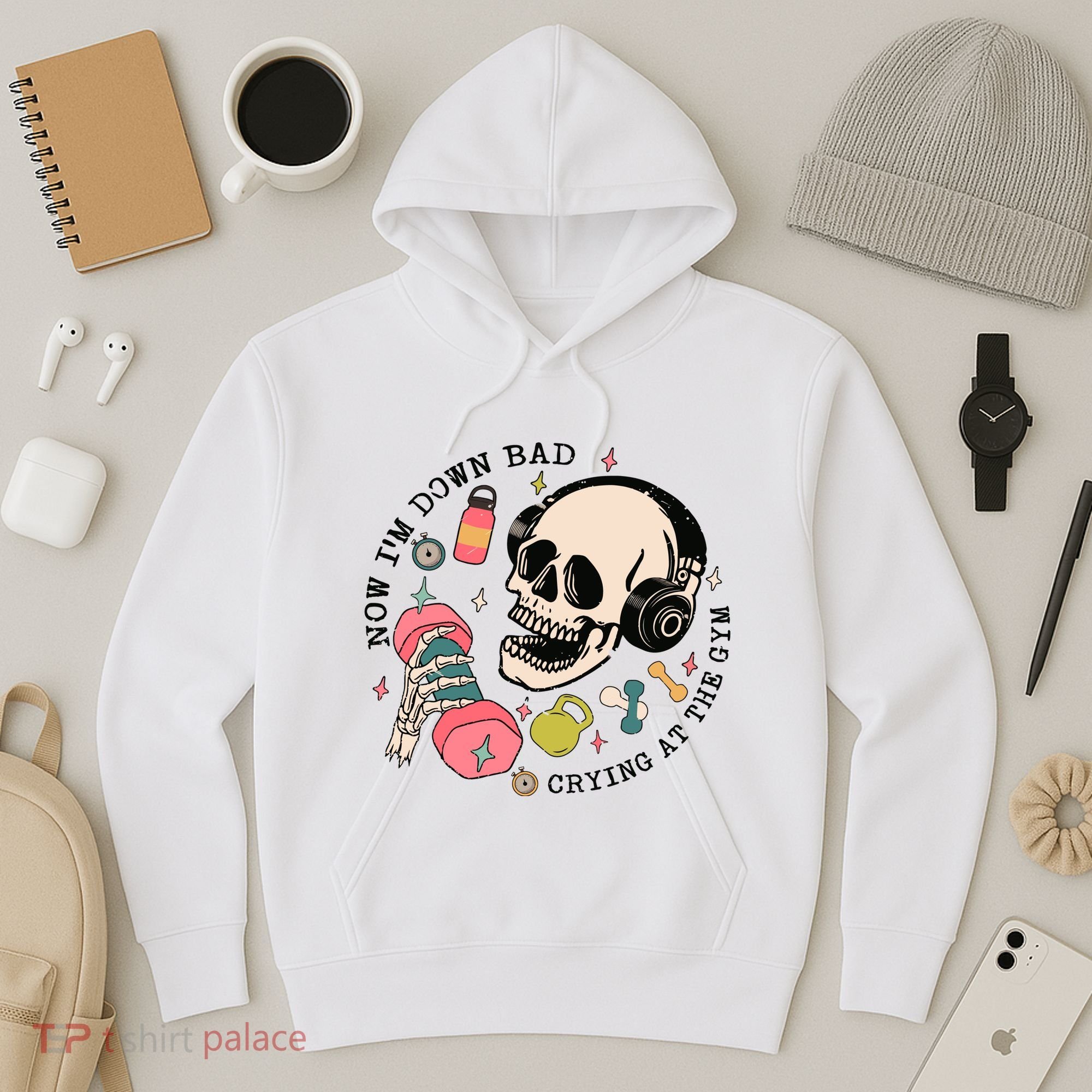 Now Im Down Bad Funny Skeleton Workout Gymer Hoodie