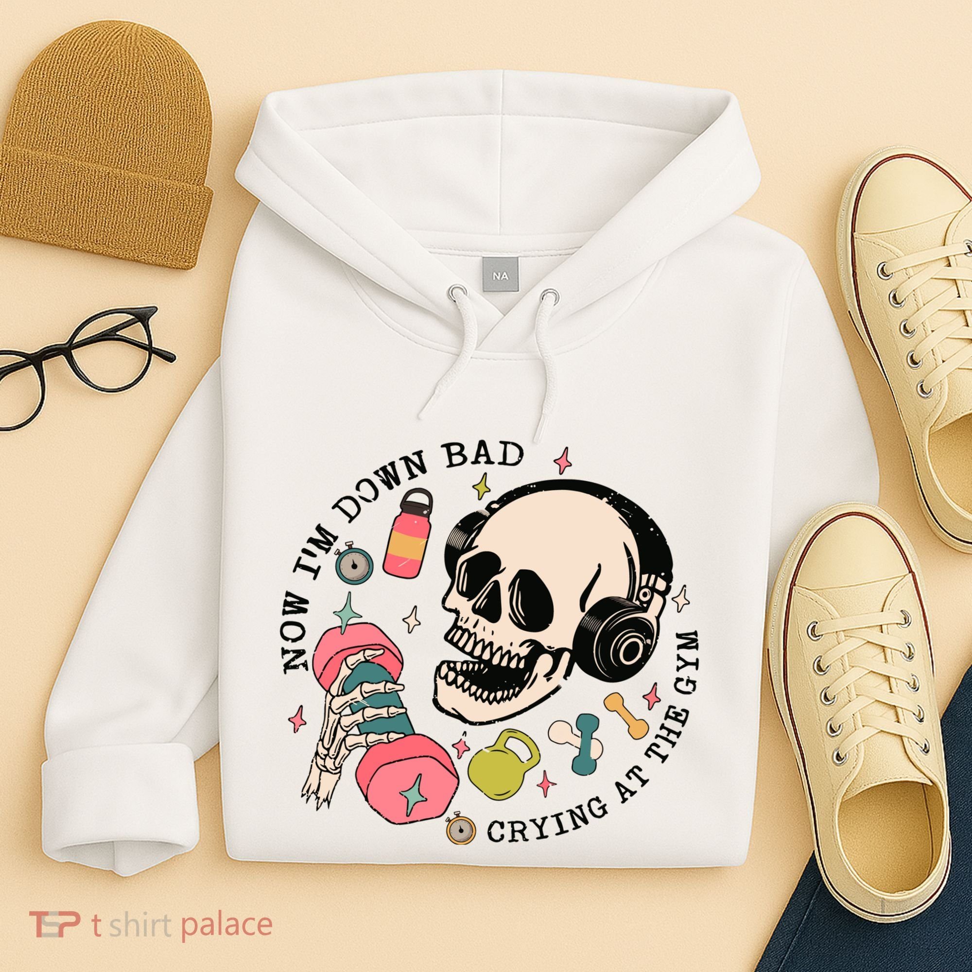Now Im Down Bad Funny Skeleton Workout Gymer Hoodie
