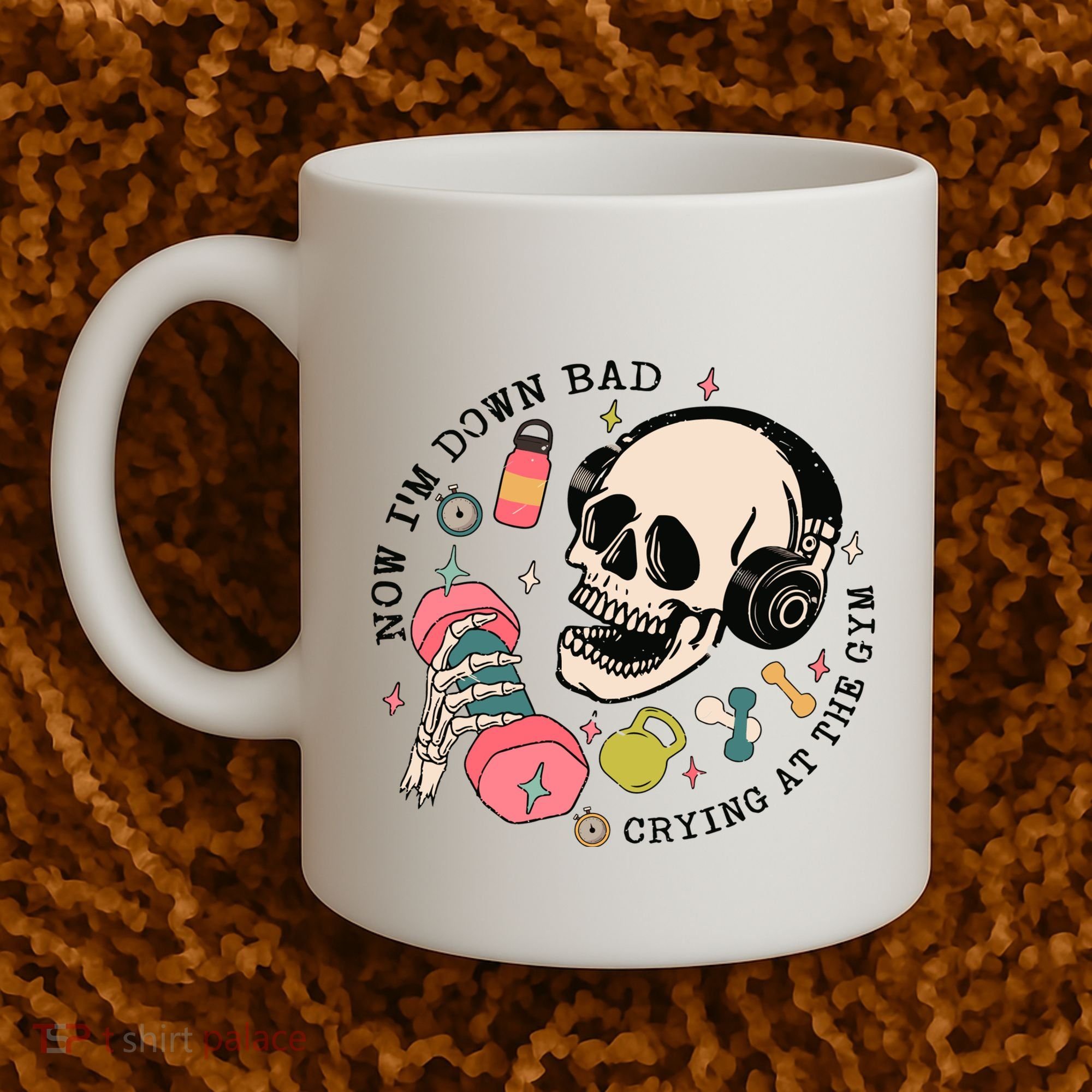 Now Im Down Bad Funny Skeleton Workout Gymer Coffee Mug