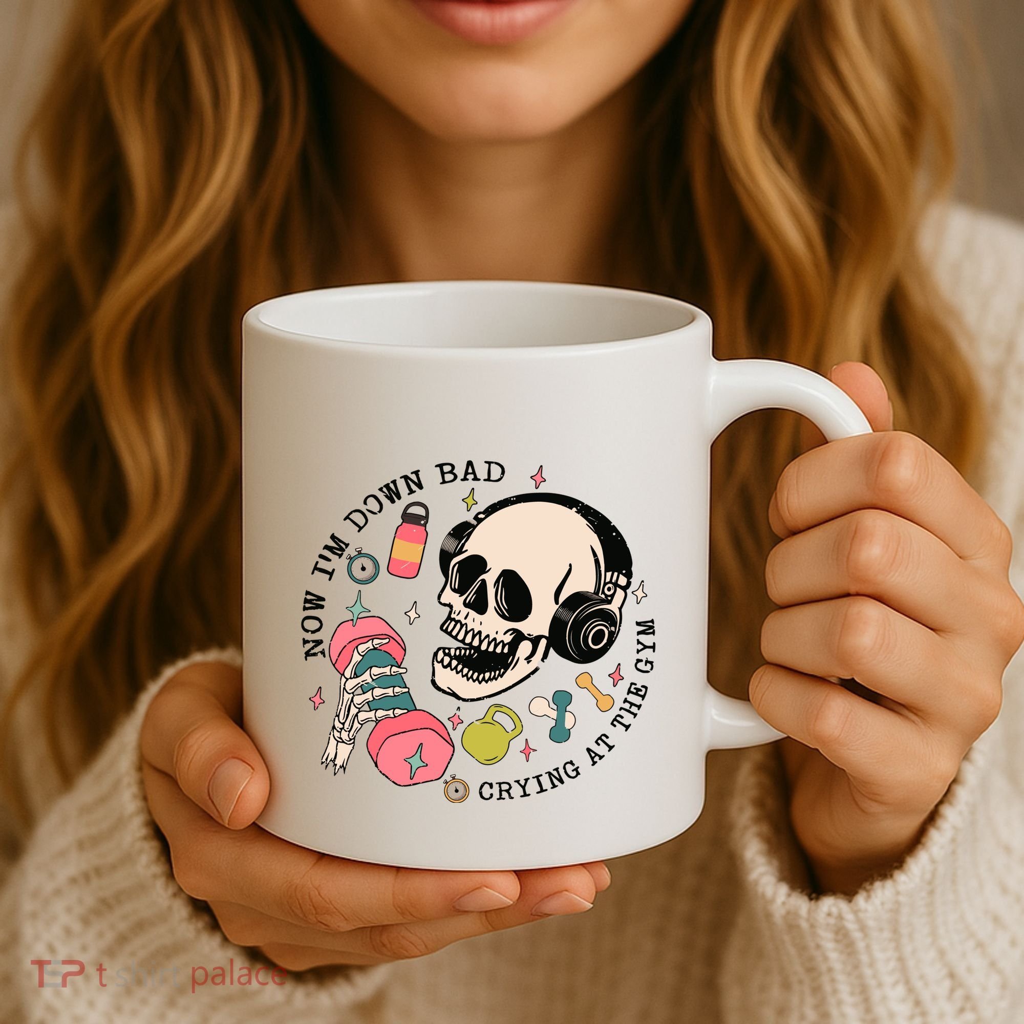 Now Im Down Bad Funny Skeleton Workout Gymer Coffee Mug