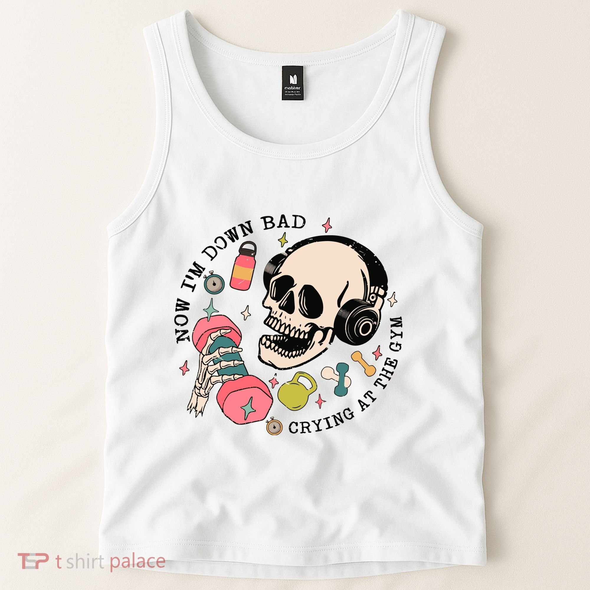 Now Im Down Bad Funny Skeleton Workout Gymer Tank Top