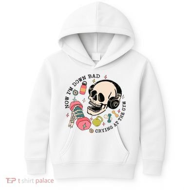 Now Im Down Bad Funny Skeleton Workout Gymer Kids Hoodie