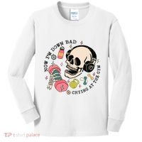 Now Im Down Bad Funny Skeleton Workout Gymer Kids Long Sleeve Shirt thumb 0