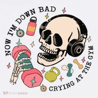 Now Im Down Bad Funny Skeleton Workout Gymer Kids T-Shirt thumb 4