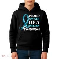November Is Diabetes Awareness Month Blue And Gray Ribbon Kids Hoodie thumb 4