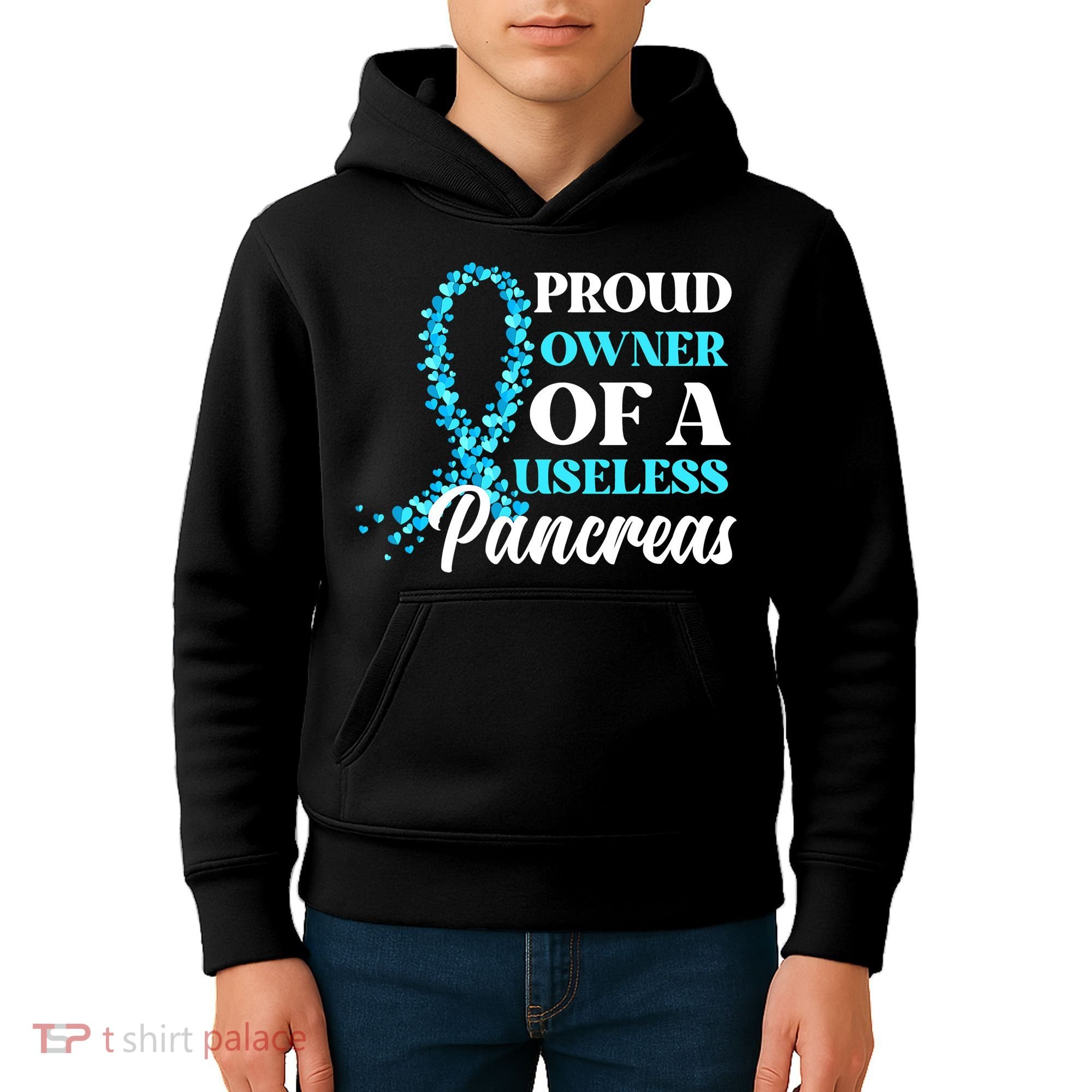 November Is Diabetes Awareness Month Blue And Gray Ribbon Kids Hoodie