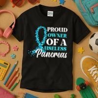 November Is Diabetes Awareness Month Blue And Gray Ribbon Kids T-Shirt thumb 3