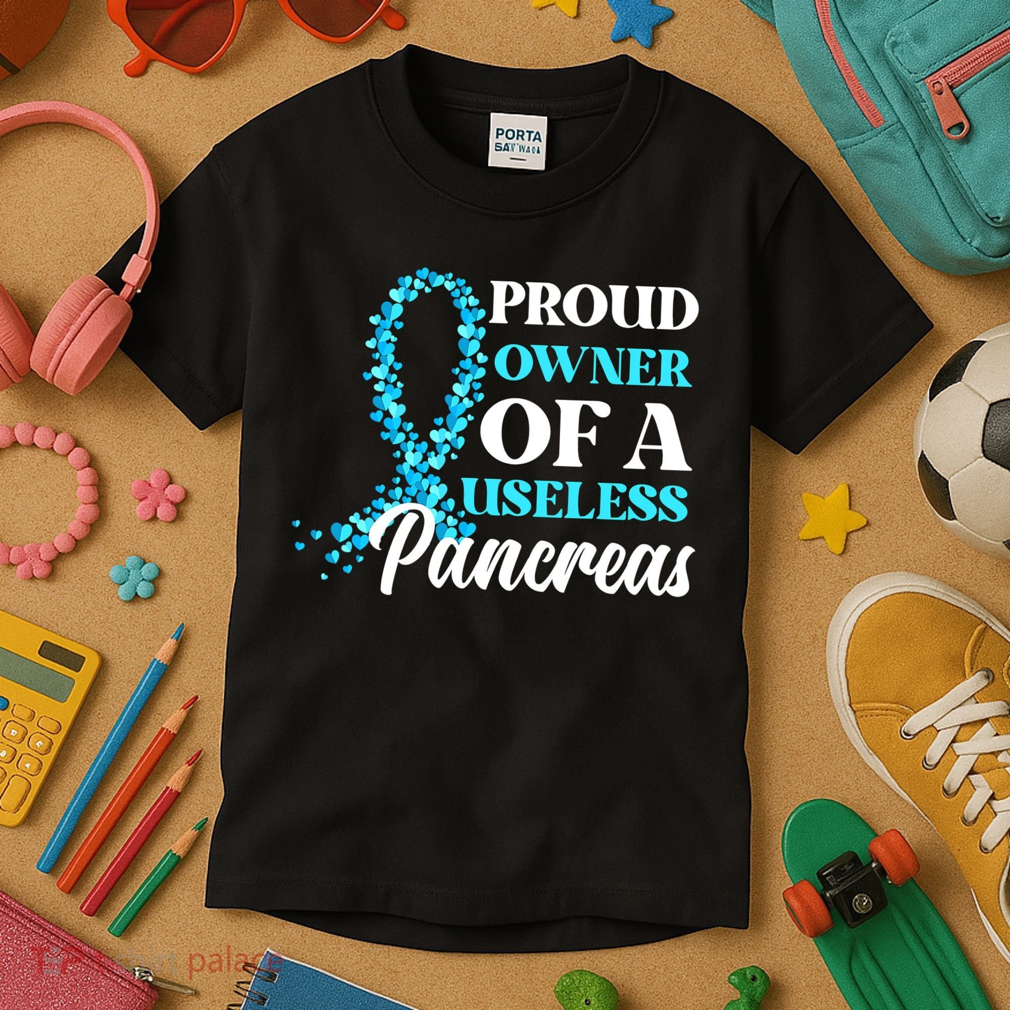 November Is Diabetes Awareness Month Blue And Gray Ribbon Kids T-Shirt