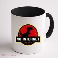No Internet Dinosaur Park Logo Parody Distressed Coffee Mug thumb 1