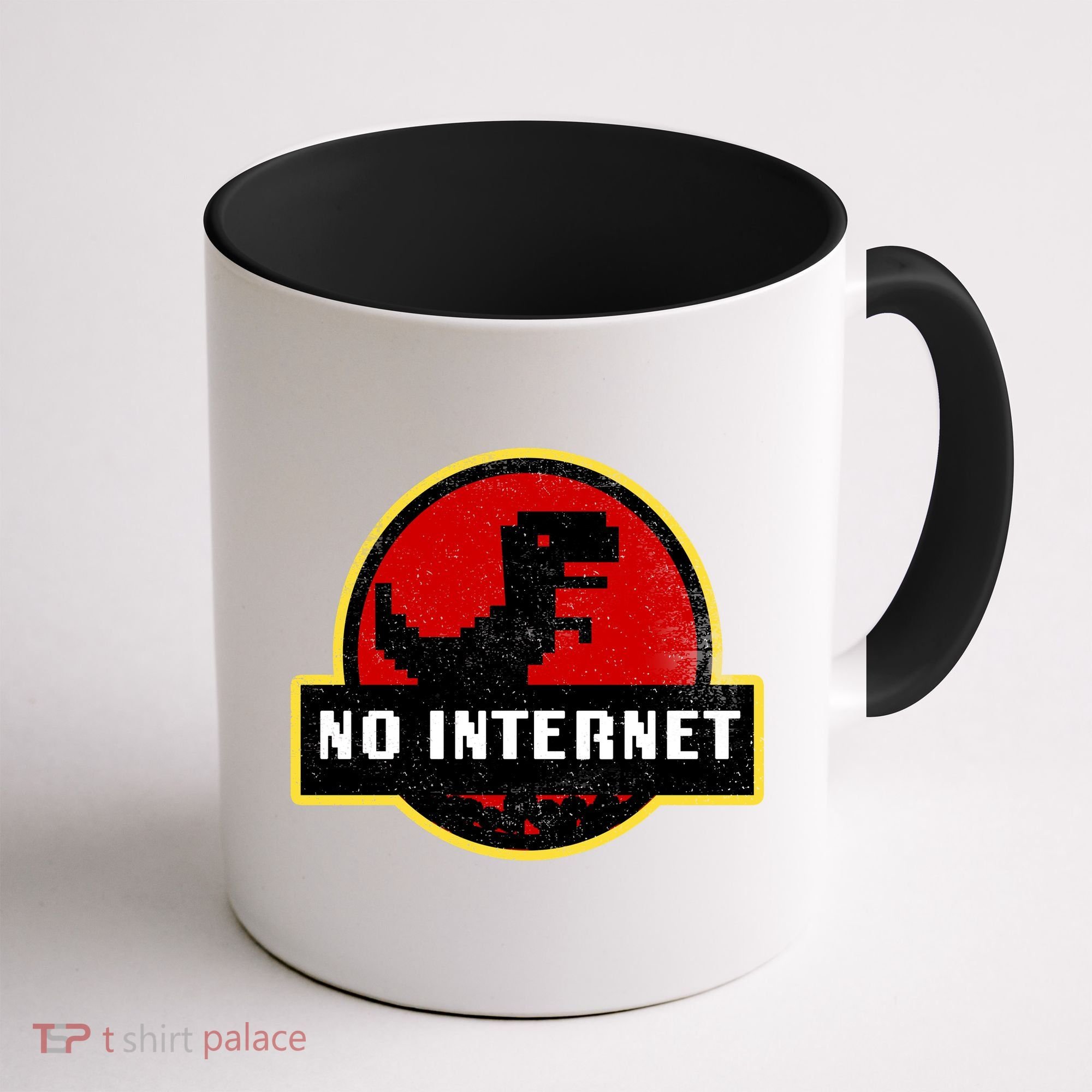 No Internet Dinosaur Park Logo Parody Distressed Coffee Mug