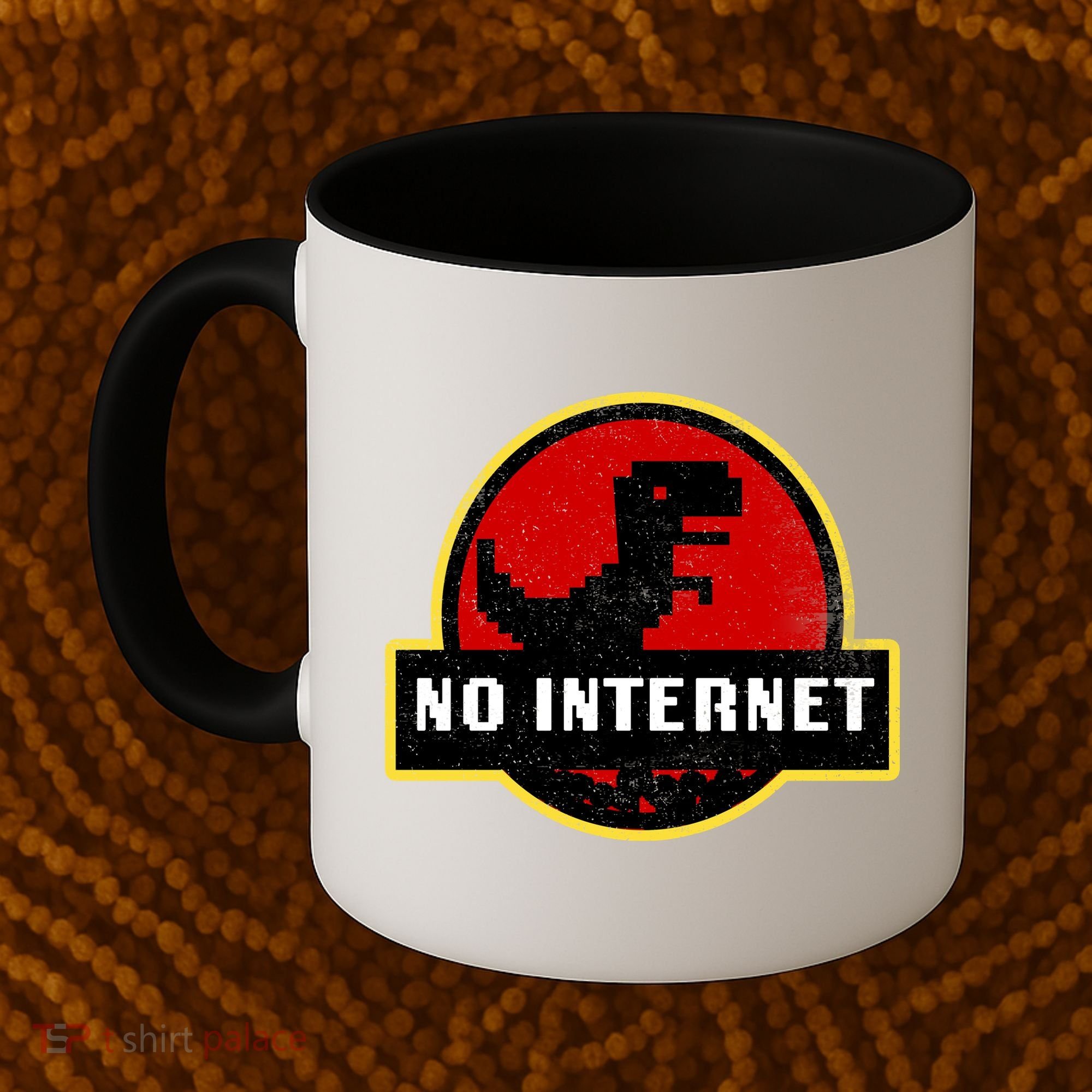 No Internet Dinosaur Park Logo Parody Distressed Coffee Mug