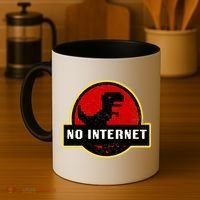 No Internet Dinosaur Park Logo Parody Distressed Coffee Mug thumb 4