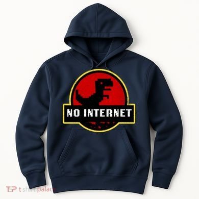 No Internet Dinosaur Park Logo Parody Distressed Hoodie
