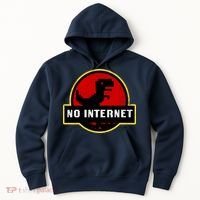 No Internet Dinosaur Park Logo Parody Distressed Hoodie thumb 0