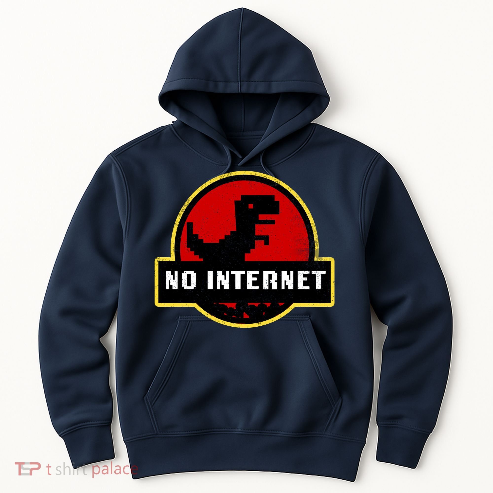 No Internet Dinosaur Park Logo Parody Distressed Hoodie