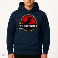 No Internet Dinosaur Park Logo Parody Distressed Hoodie thumb 2