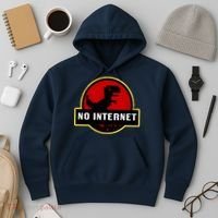 No Internet Dinosaur Park Logo Parody Distressed Hoodie thumb 3