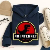 No Internet Dinosaur Park Logo Parody Distressed Hoodie thumb 4