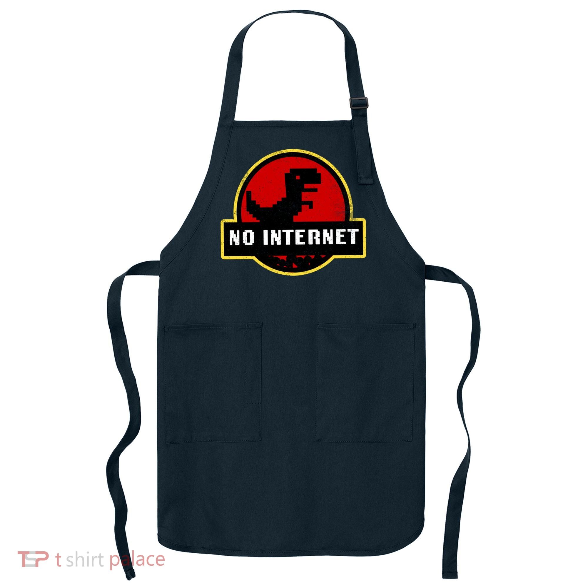 No Internet Dinosaur Park Logo Parody Distressed Apron