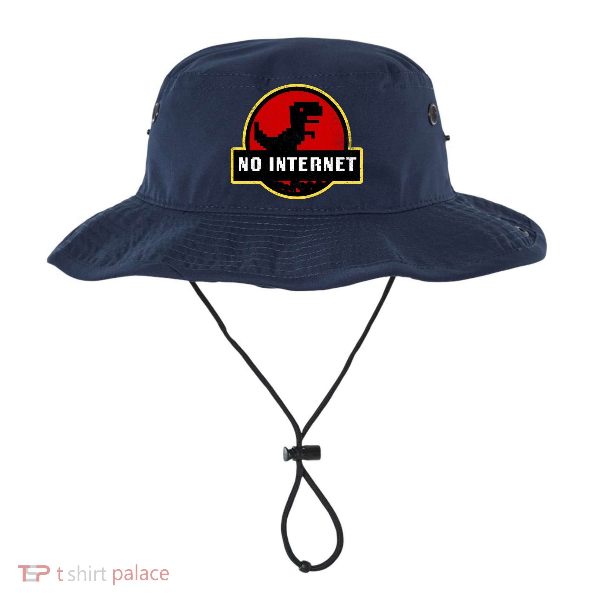 No Internet Dinosaur Park Logo Parody Distressed Bucket Hat