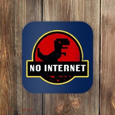 No Internet Dinosaur Park Logo Parody Distressed Coaster