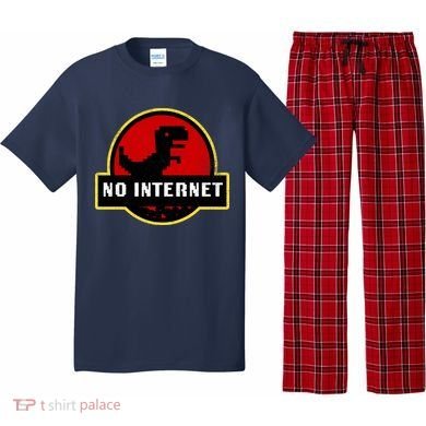 No Internet Dinosaur Park Logo Parody Distressed Pajama Set