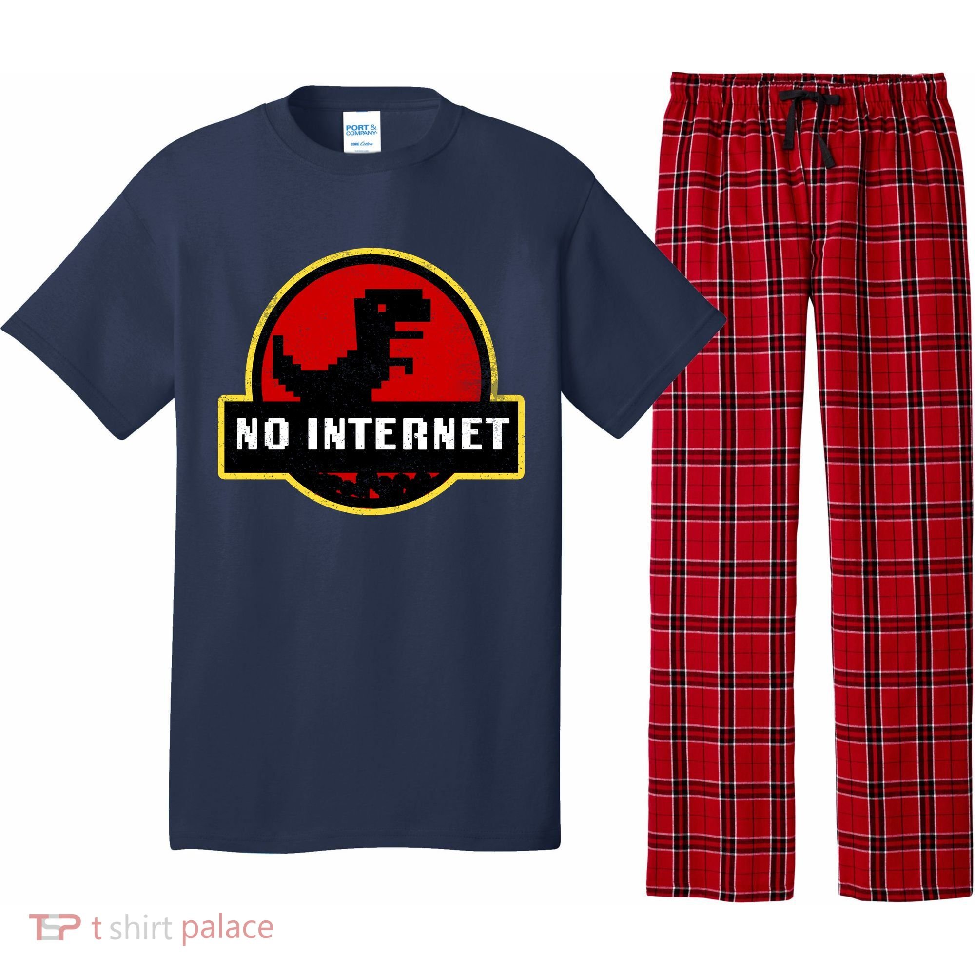 No Internet Dinosaur Park Logo Parody Distressed Pajama Set