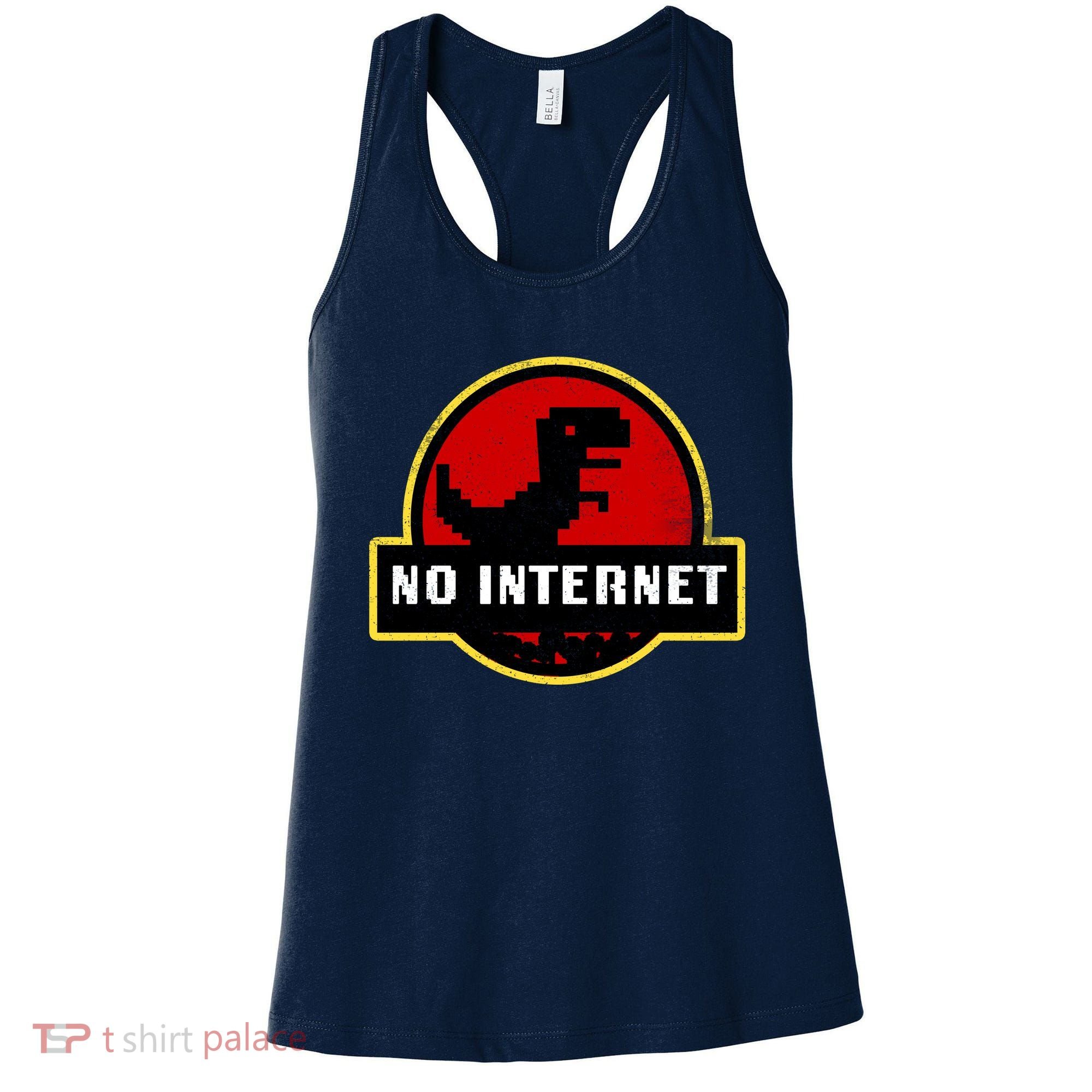 No Internet Dinosaur Park Logo Parody Distressed Women's Tank Top