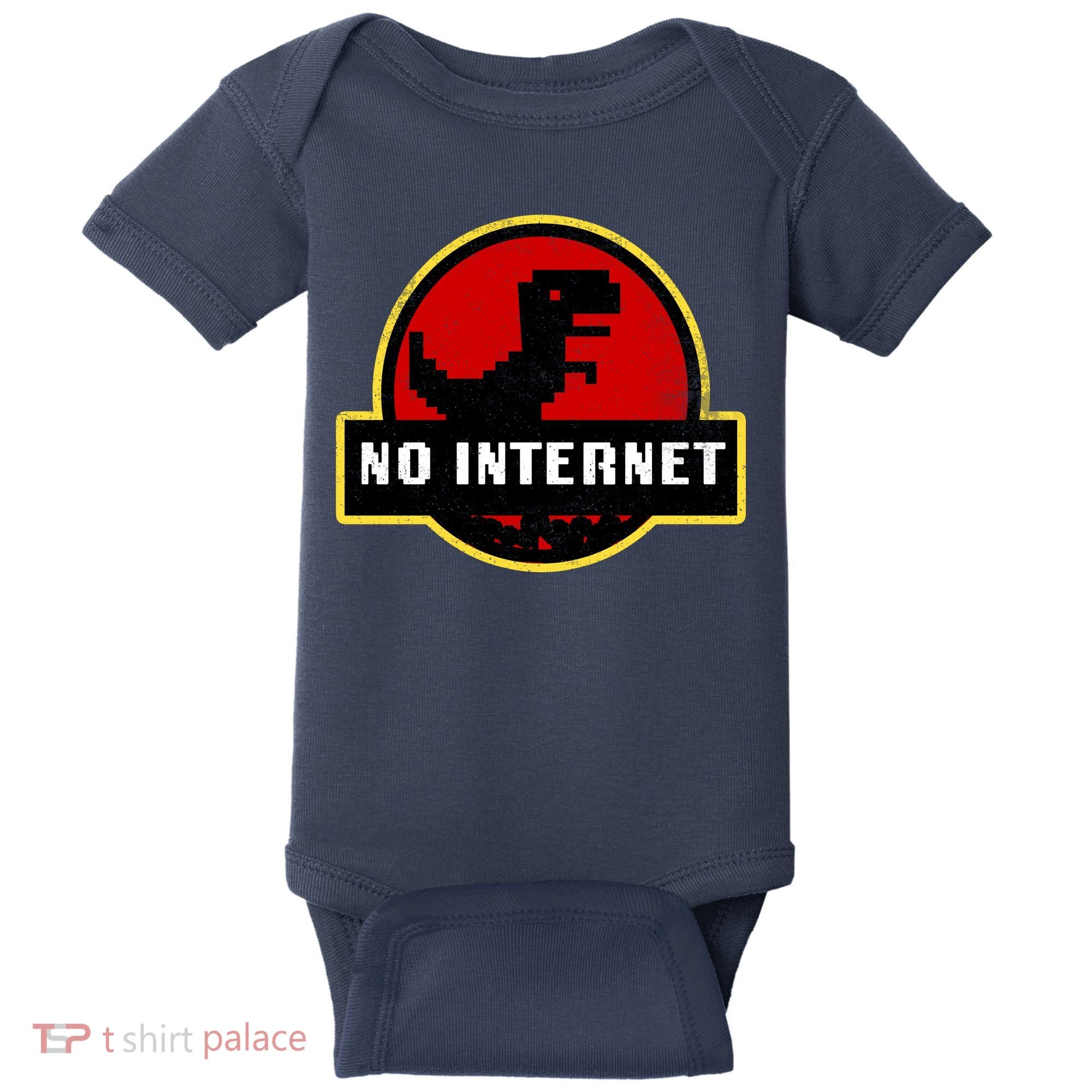 No Internet Dinosaur Park Logo Parody Distressed Baby Bodysuit