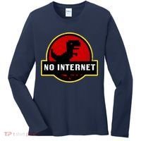 No Internet Dinosaur Park Logo Parody Distressed Women's Long Sleeve Shirt thumb 0