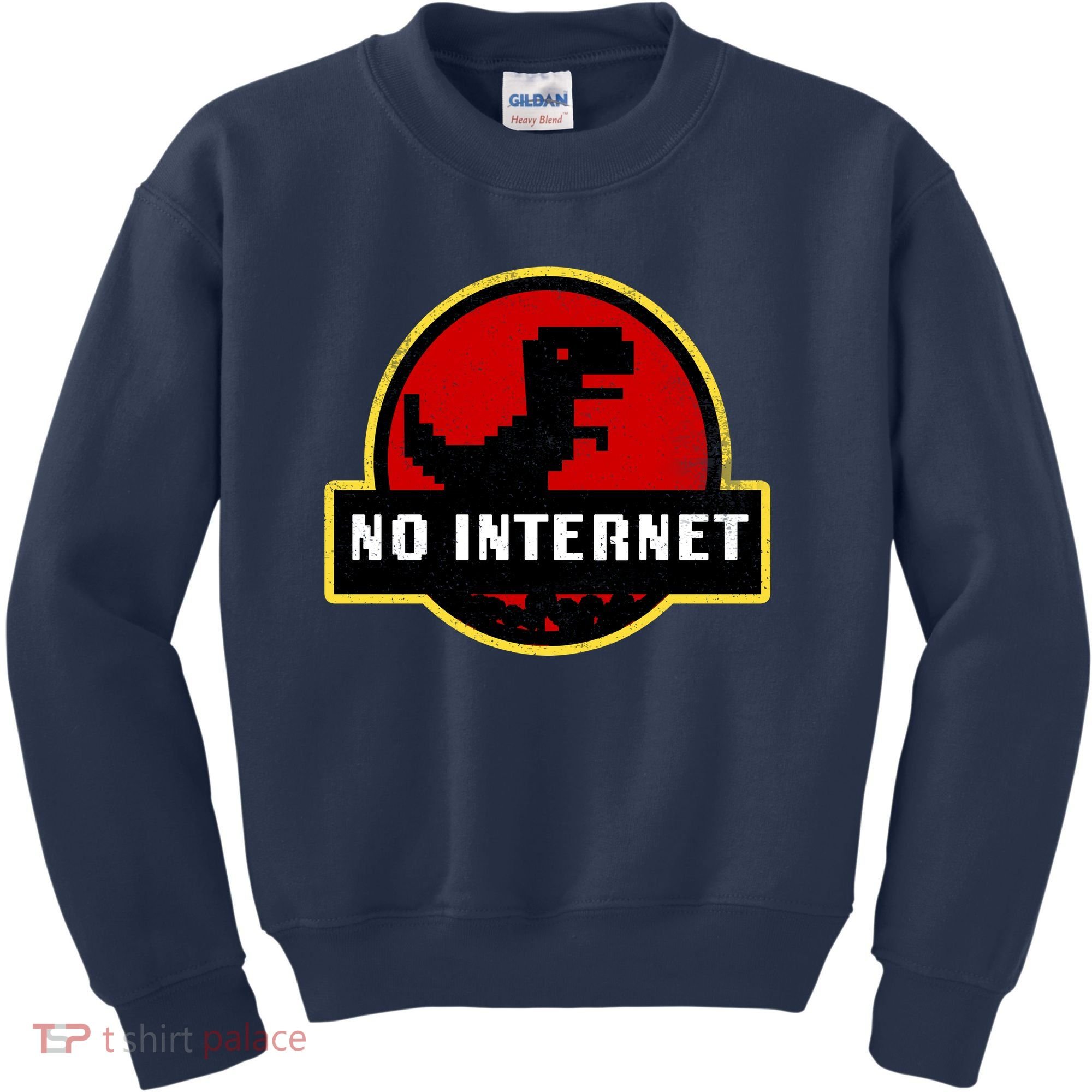 No Internet Dinosaur Park Logo Parody Distressed Kids Sweatshirt