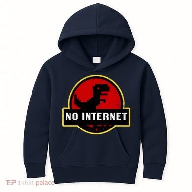 No Internet Dinosaur Park Logo Parody Distressed Kids Hoodie