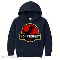 No Internet Dinosaur Park Logo Parody Distressed Kids Hoodie thumb 0