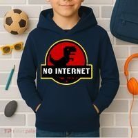 No Internet Dinosaur Park Logo Parody Distressed Kids Hoodie thumb 2