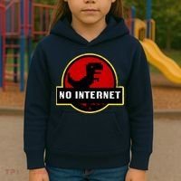 No Internet Dinosaur Park Logo Parody Distressed Kids Hoodie thumb 3