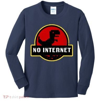No Internet Dinosaur Park Logo Parody Distressed Kids Long Sleeve Shirt
