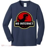 No Internet Dinosaur Park Logo Parody Distressed Kids Long Sleeve Shirt thumb 0
