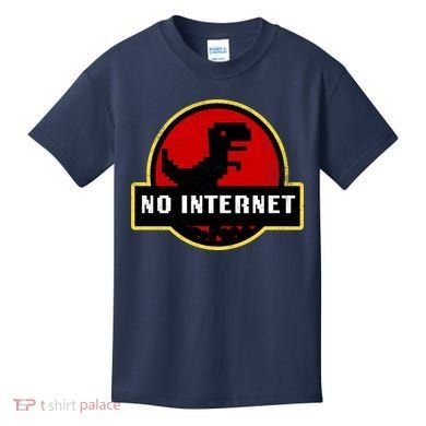 No Internet Dinosaur Park Logo Parody Distressed Kids T-Shirt