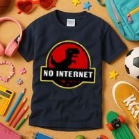 No Internet Dinosaur Park Logo Parody Distressed Kids T-Shirt thumb 3