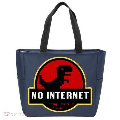 No Internet Dinosaur Park Logo Parody Distressed Tote Bag
