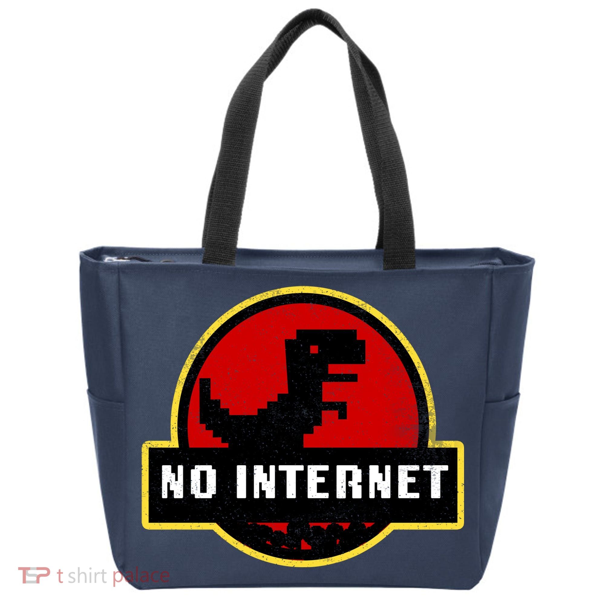 No Internet Dinosaur Park Logo Parody Distressed Tote Bag