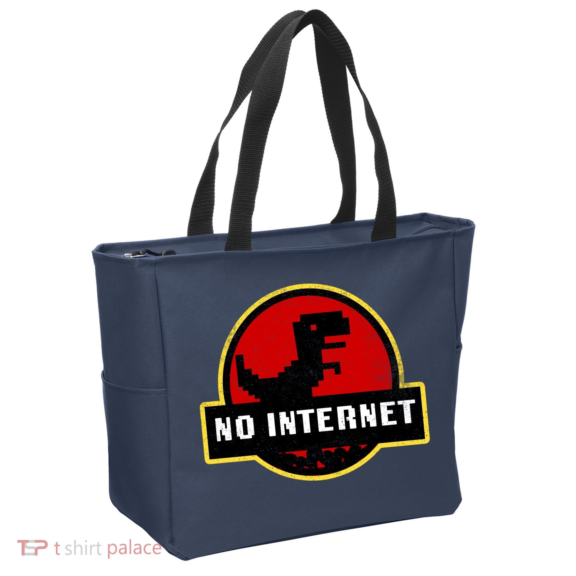 No Internet Dinosaur Park Logo Parody Distressed Tote Bag
